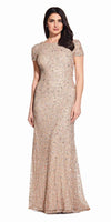 Adrianna Papell Scoop Back Sequin Gown - Champagne