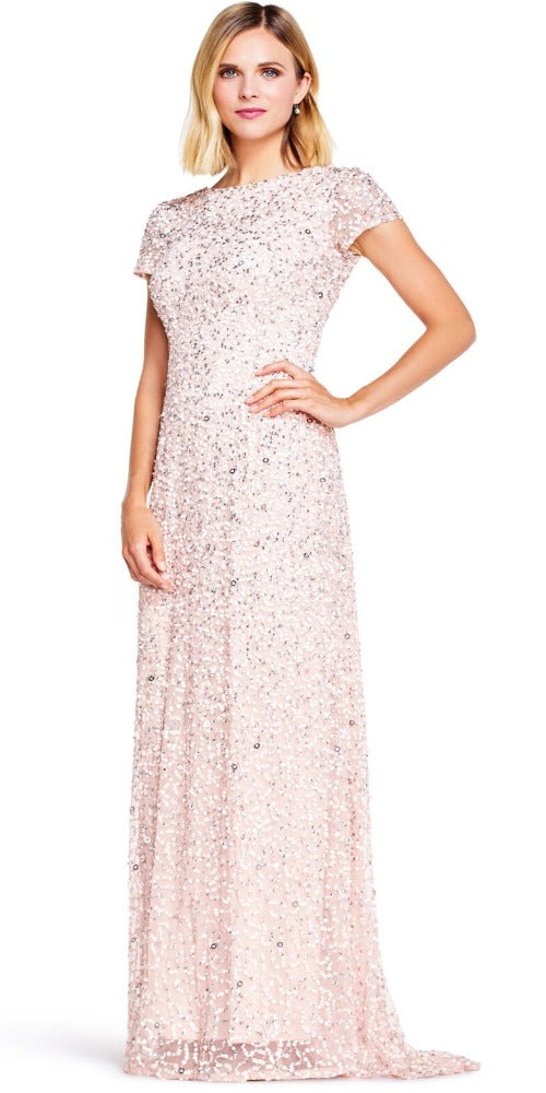 Adrianna Papell Scoop Back Sequin Gown - Blush