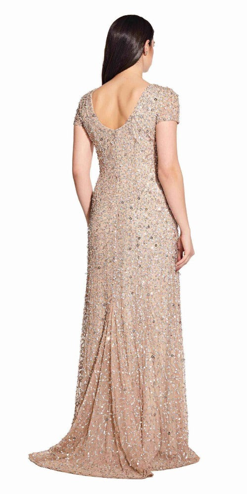 Adrianna Papell Scoop Back Sequin Gown - Champagne